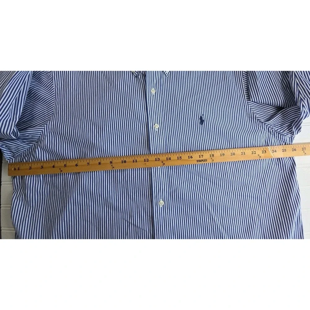 Ralph Lauren Dress Shirt Custom Fit Long Sleeve BLUE/WHITE Striped Mens 2XL